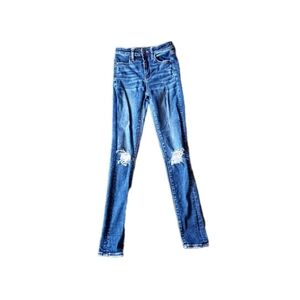 American‎ Eagle Super Hi Rise Jeggings Next Level Stretch Size 2 Long Distressed
